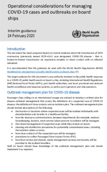 Operational considerations for managing COVID-19 cases outbreak on board ships 